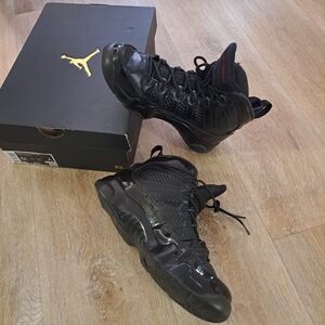 Jordan 9 Retro Black Red Logo High Top Sneakers Youth Size 6Y
